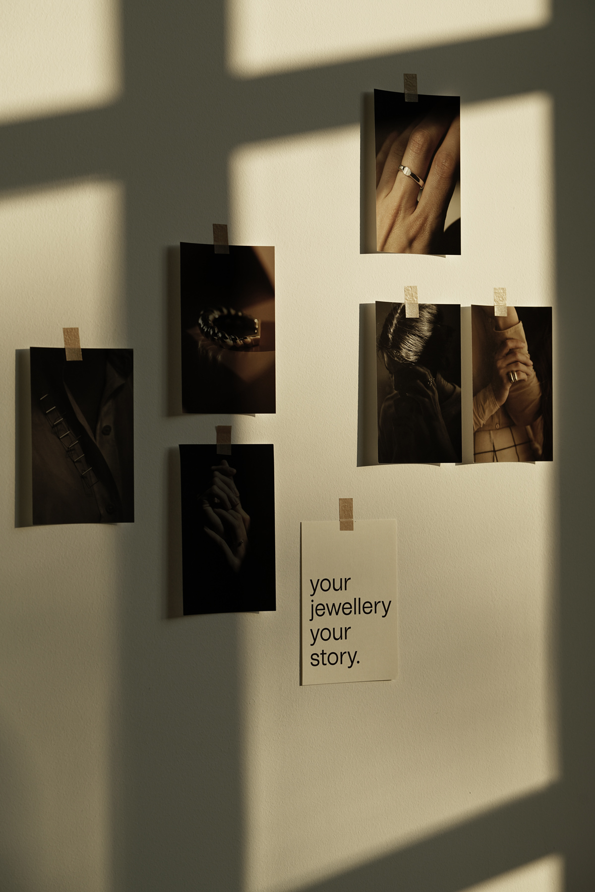 NURA showroom pictures of jewellery on the wall